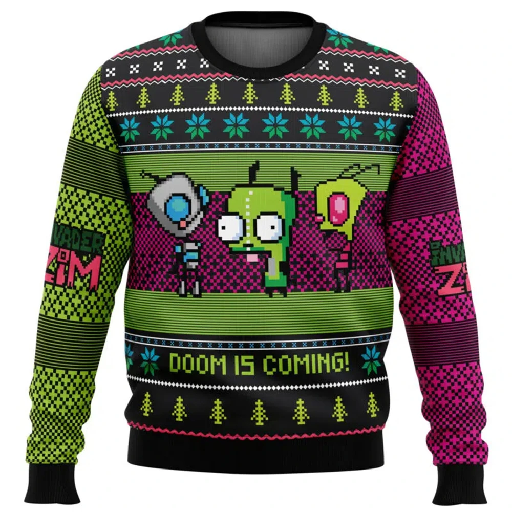 Pull de Noël Invader ZiM en-ly pour hommes et femmes, col rond, haut à manches longues, sweat-shirt, vêtements de Noël, offre sp