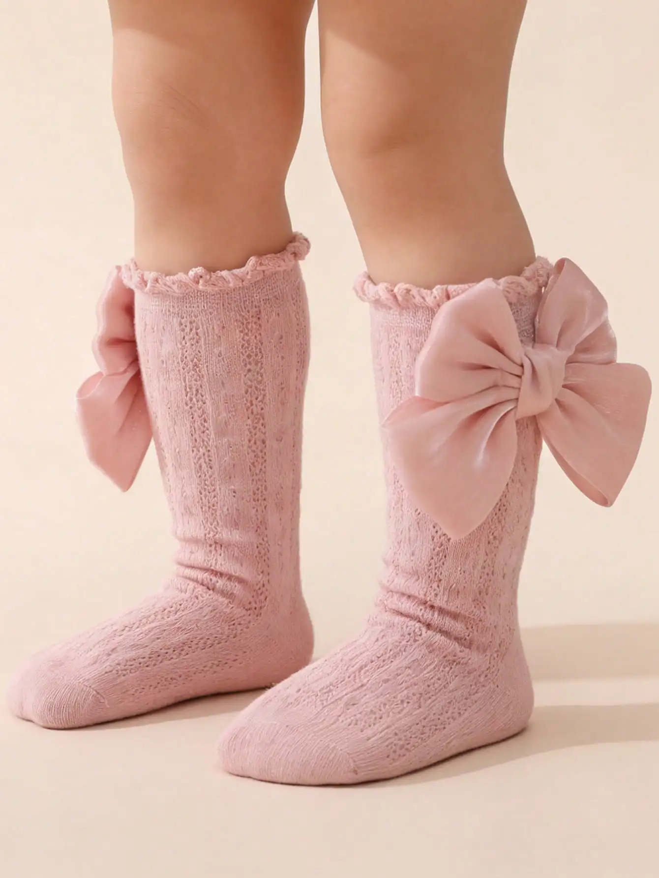 2-Pack Toddler Girl Big Bow Knee High Socks 3-8Y Lightweight Breathable Mesh Socks For Princess Dresses, Parties & Everyday Wear