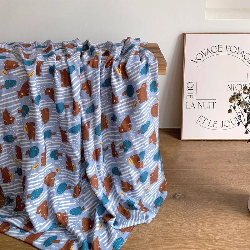 

0.5/1/2 Yard Cartoon Bear Printed Fabric Double Layer Gauze Bamboo Fiber Cotton for DIY Pajamas,Clothing,Dresses,Tablecloths