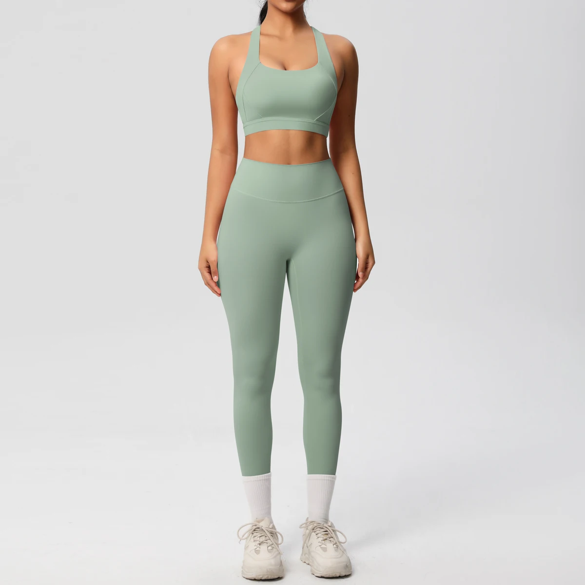 Women 2pcs Patchwork Sport Yoga Suit Training Sleeveless Sport Gym Tops  Tummy Control Slimming Booty Leggings Yoga Suit Sports image 2