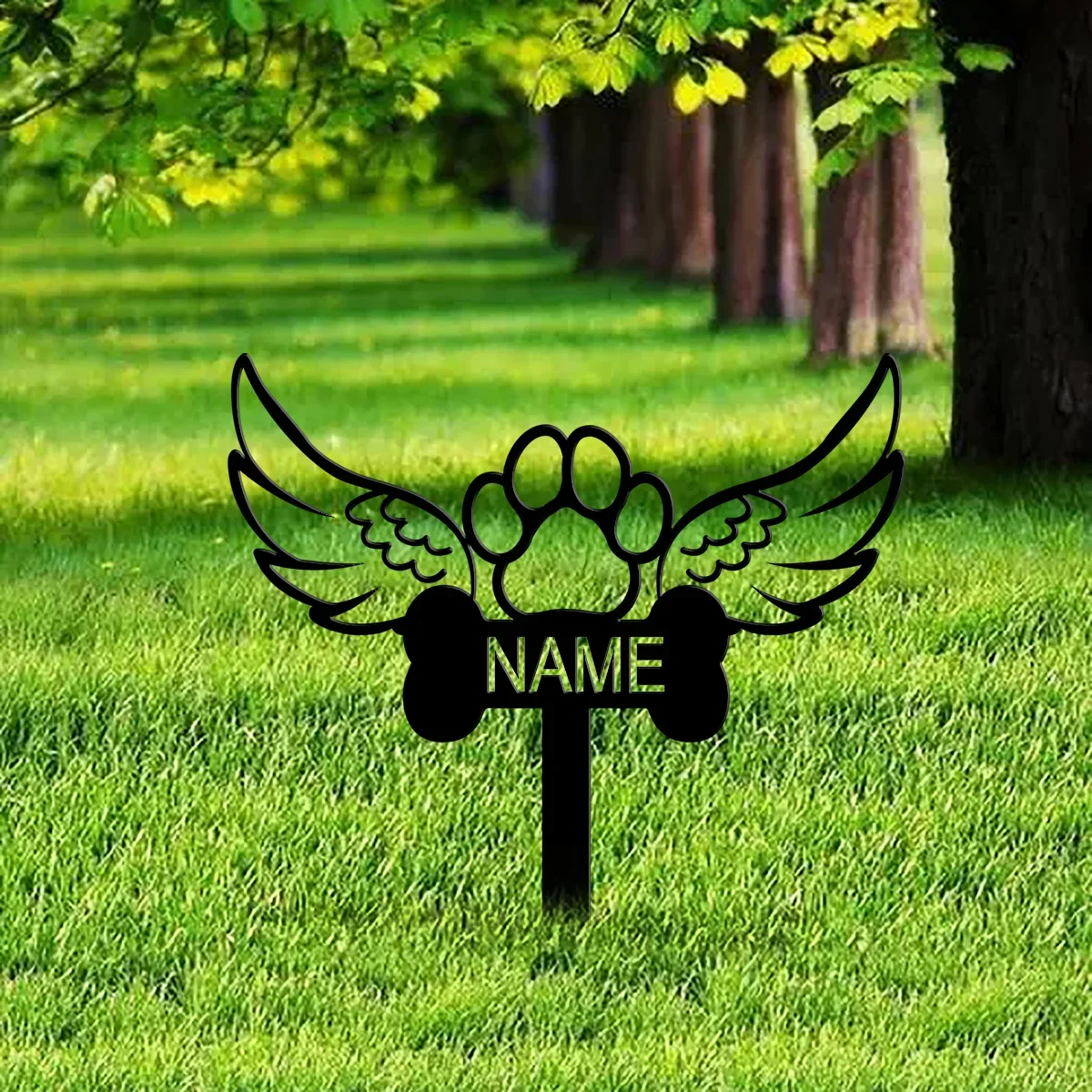 Custom Angel Wings Paw Pet Memorial Garden Stake,Personalized Grave Marker Stake,Pet Cat Dog Memorial Yard Stake,Outdoor Garden