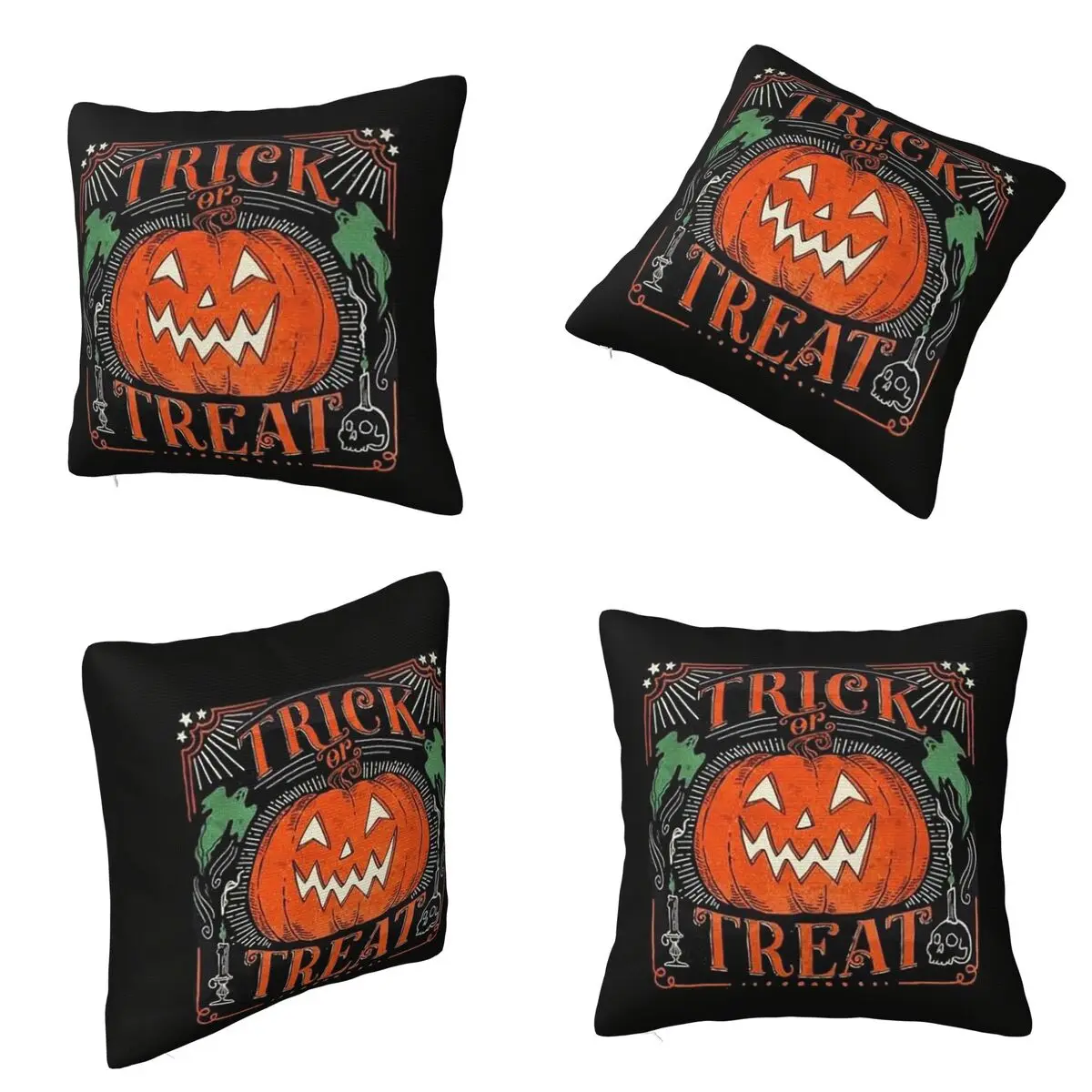 Vintage Halloween Scaredy Cats Pumpkins Square Pillowcase Cushion Cover Pillow Case Throw Pillow Cover for Home Bedroom Car