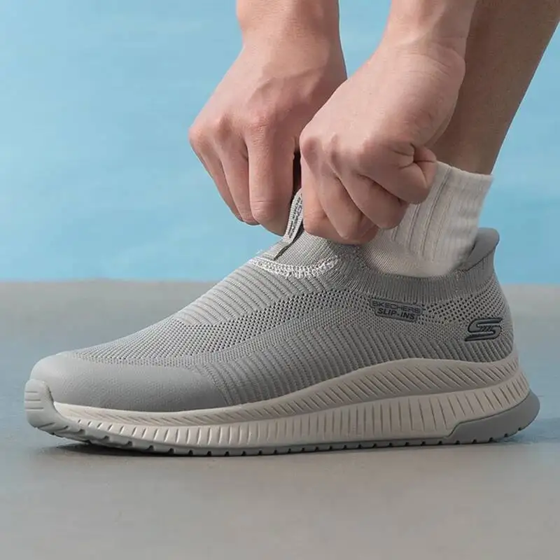 Skechers Men Slip-ins Walking Shoes 118415-GRY Grey Breathable Knit Slip On Cushion Comfort Outdoor Gym Sneakers