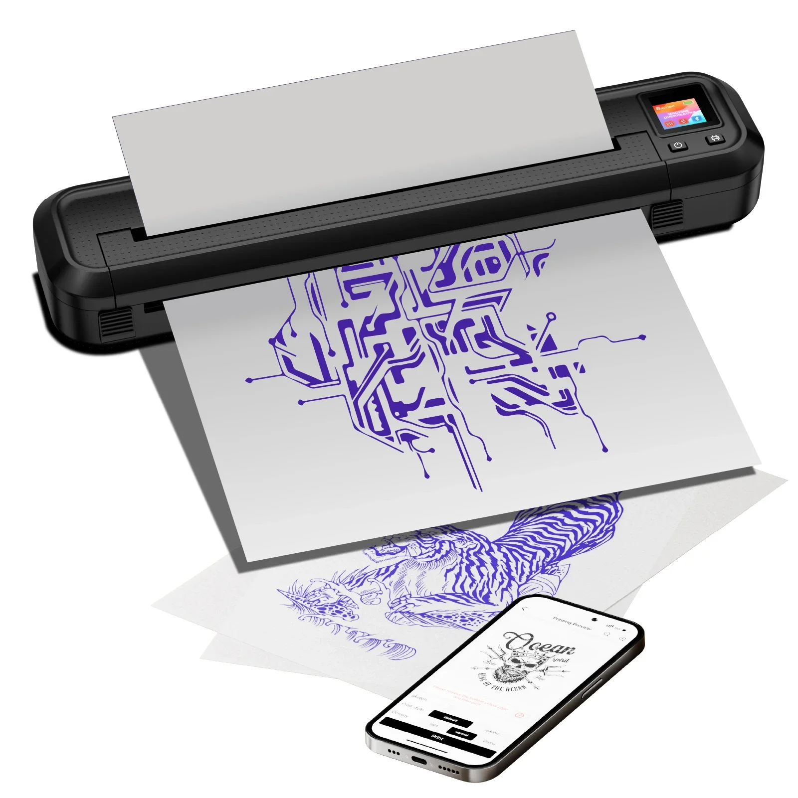 MHT-500 Tattoo Printing Machine Wireless Tattoo Stencil Printer Thermal Printer Wireless Mini 2500mAh Printer Tattoo Artists
