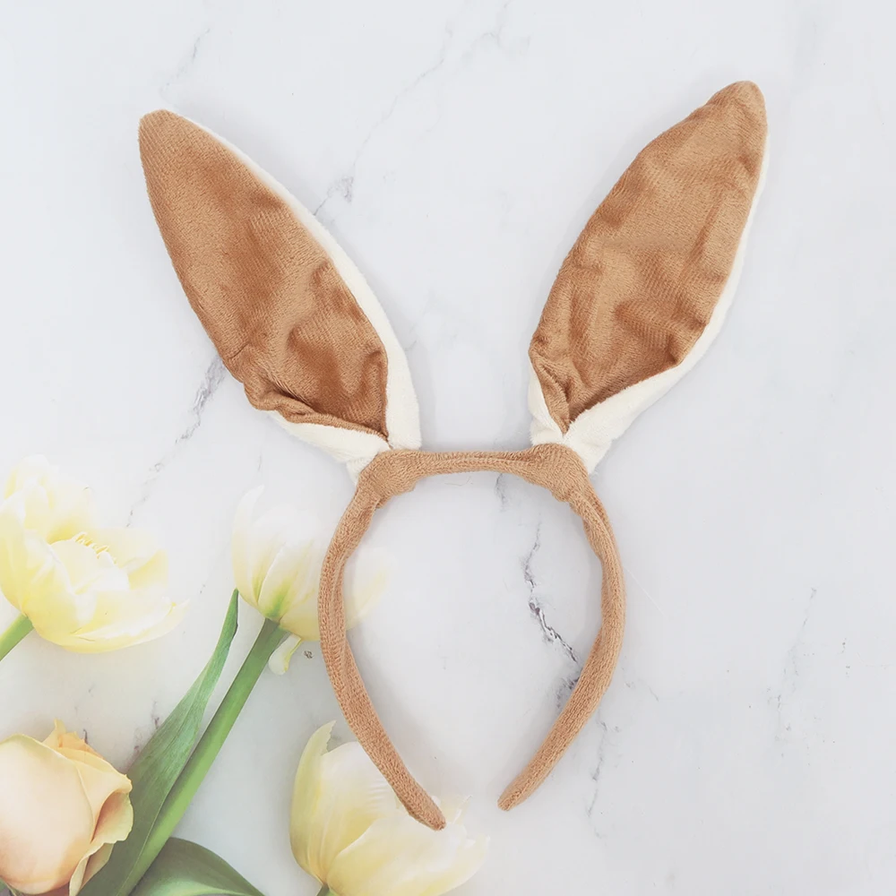 갈색 토끼 귀 머리띠 귀여운 구부릴 수 있고 긴 토끼 의상 성인과 어린이를 위한 토끼 의상