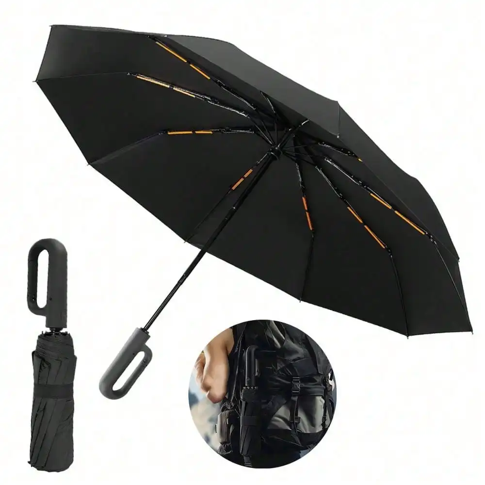 Fashionable Rotating Ring Buckle Automatic Folding Umbrella, Reinforced With Fiberglass For Wind Resistance, Premium Sun-Protective Fabric, Handle For Easy One-Handed Operation. Minimalist Style, The Perfect Gift For Mother's Day, Halloween