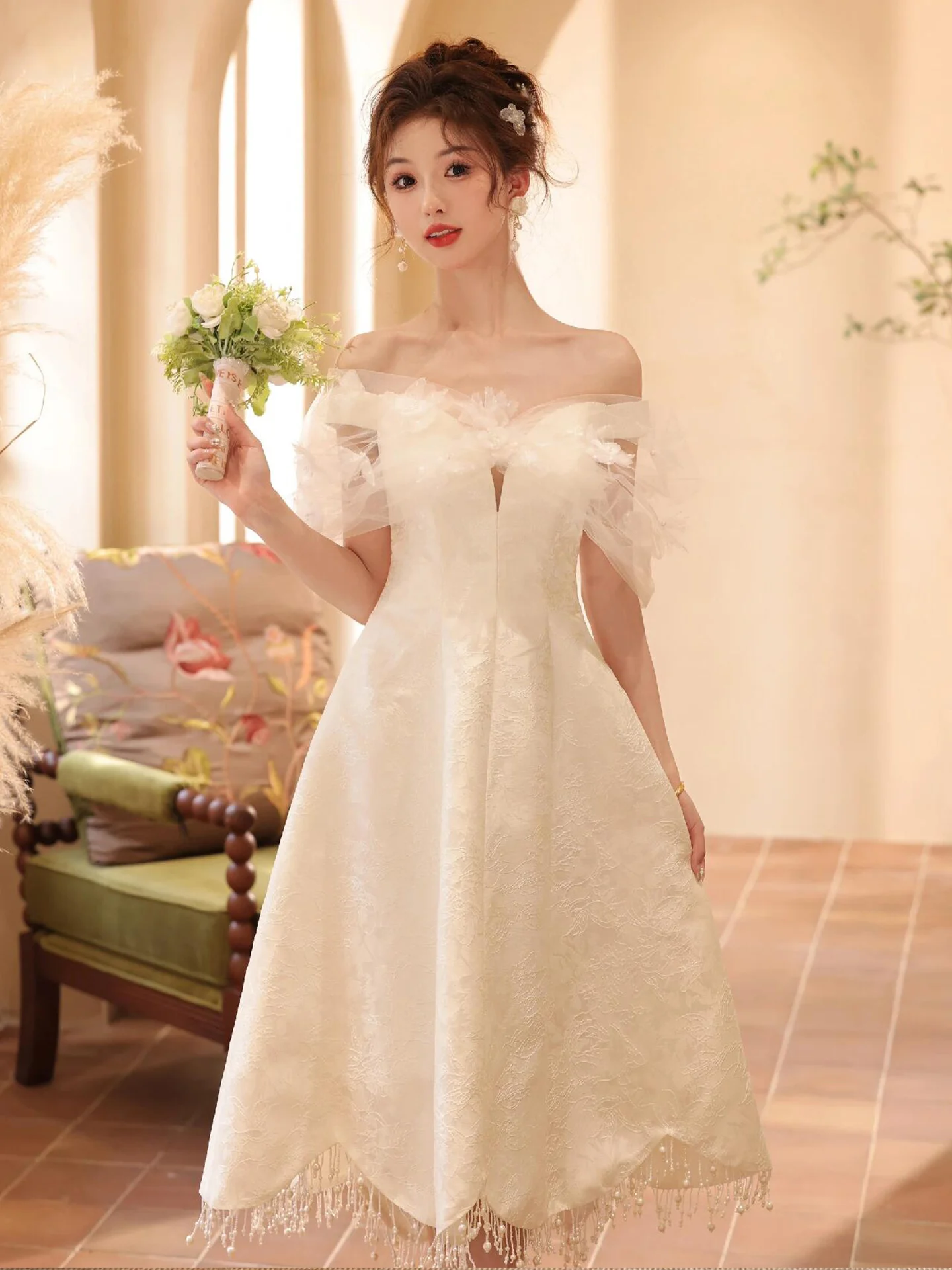 

Engagement Evening Gown White One-oulder Bridal Dr Luxury mat High-End Sensation Wedding Dr Pearl Embellied ...