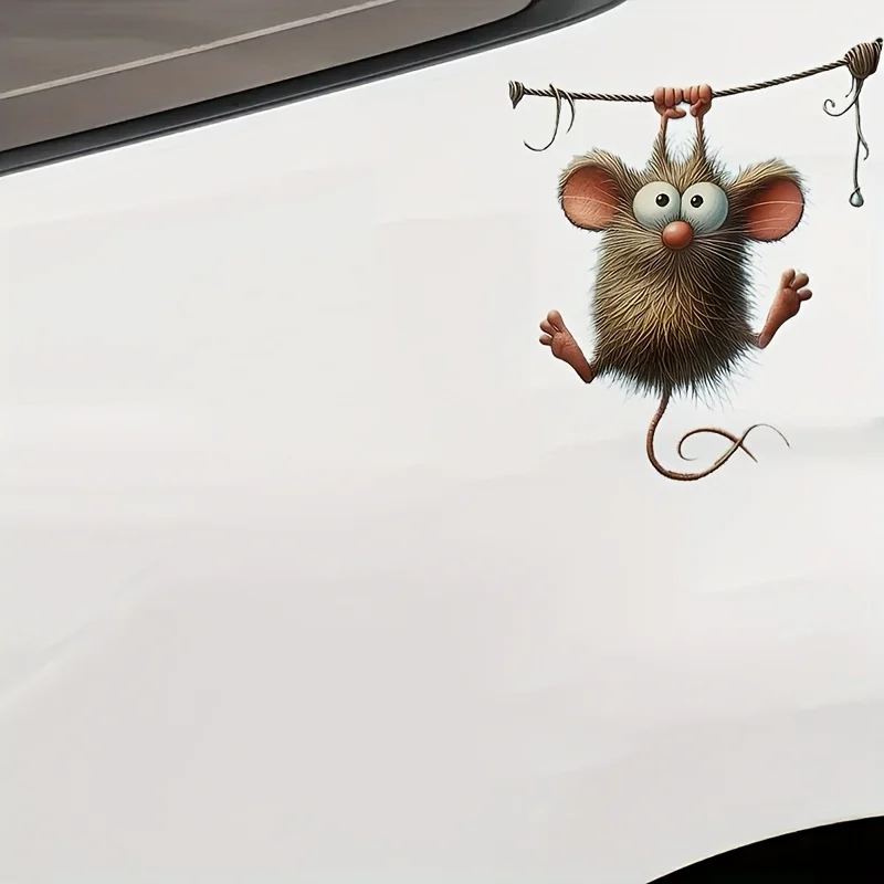 1Pc Cute Hanging Mouse Vinyl Decal, 2D Flat Self-adhesive Sticker for Car, Motorcycle, Laptop, Glass, Metal & Ceramic Surfaces