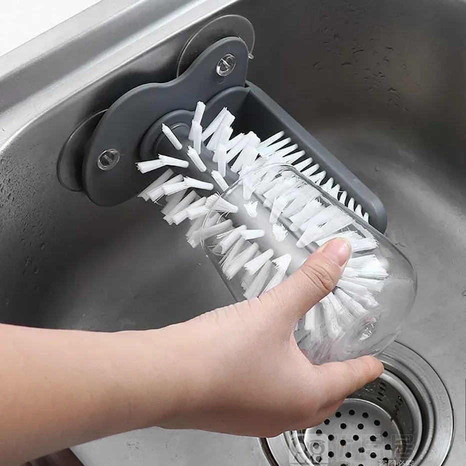 แปรงทำความสะอาดสวนในขวดแก้วอัตโนมัติแก้วนมถ้วยน้ำแปรงทำความสะอาดพร้อมฐานดูดสำหรับกาแฟถ้วยบาร์ร้านอาหารทำความสะอาดได้อย่างรวดเร็ว