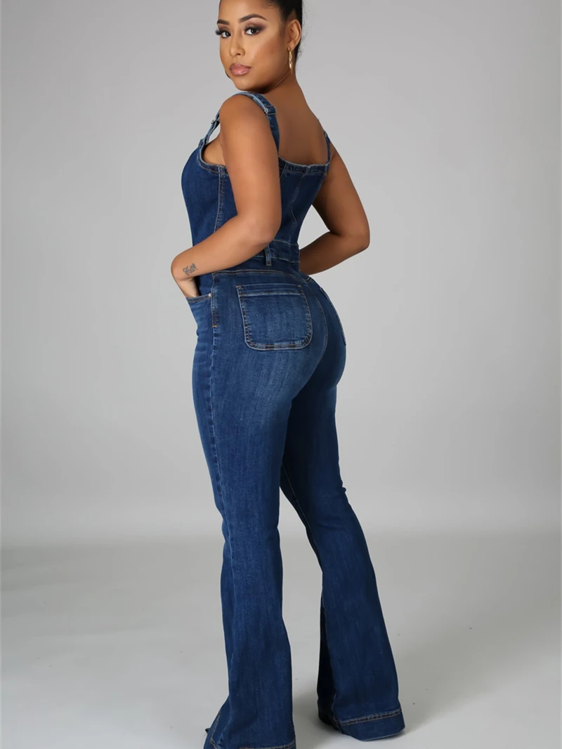 Streetwear Jean Spaghetti Band Jumpsuits Vrouwen Zomer Y2K Kleding Button Up Denim Rompertjes Speelpakjes Een Stukken Overalls Outfits