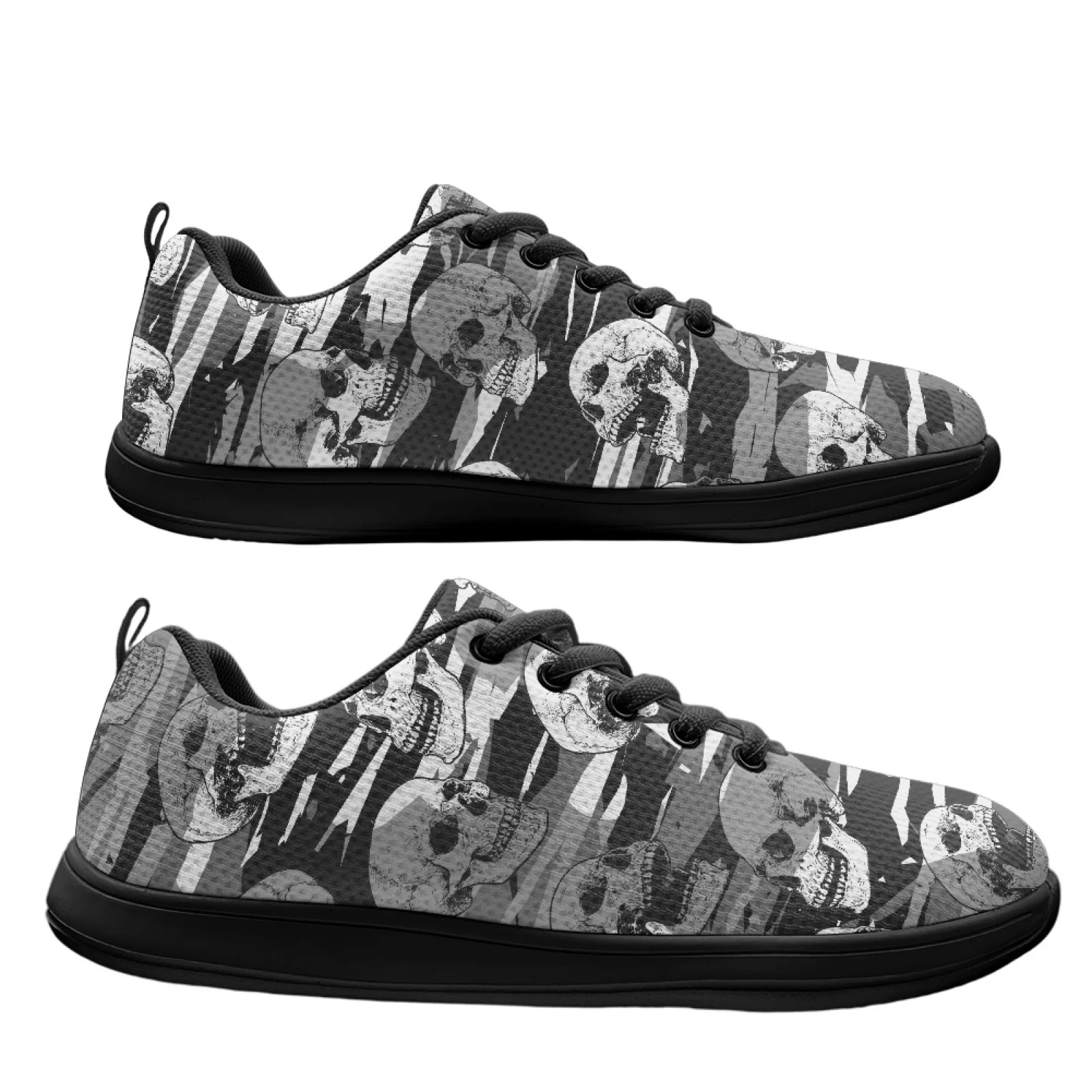 PENSTROLL Skull Camo Print Low-Top Sneakers Barefoot Shoes for Men Lightweight Extra Wide Width Sneakers