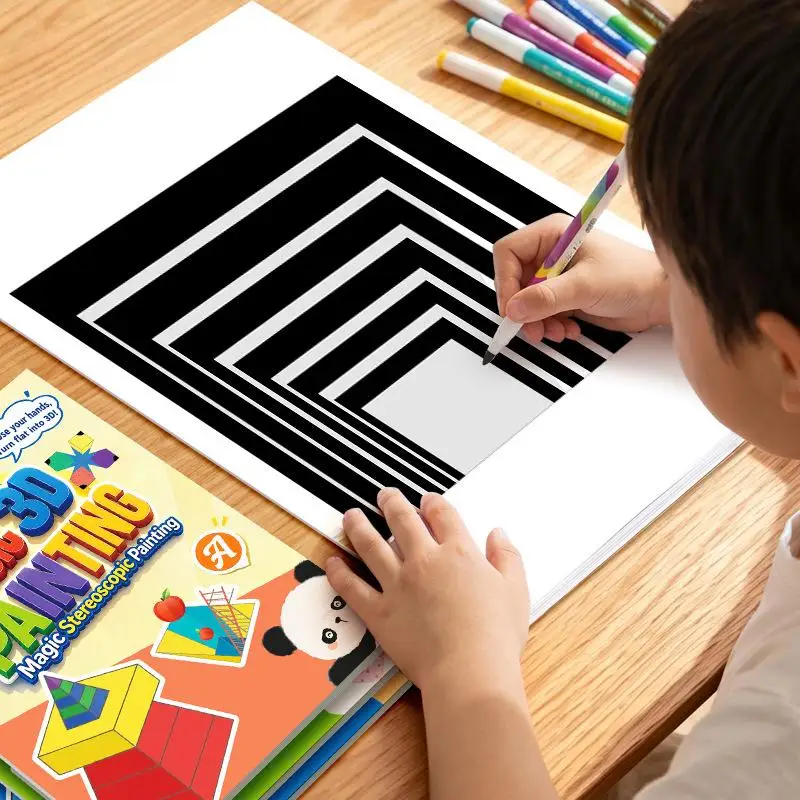 New 4/1Pcs 3D Magic Stereoscopic Painting Creative Magic For Kindergarten 3-7 Years Old Thinking Training Coloring Sketches