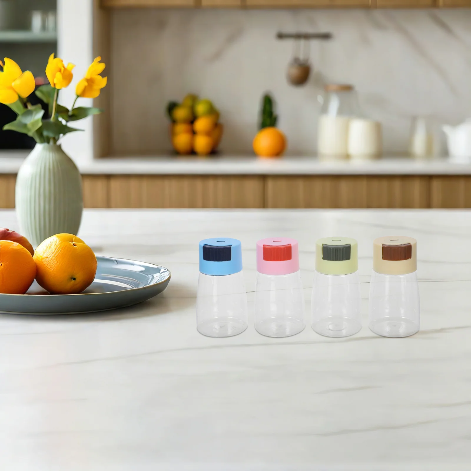 8-teiliges Gewürzglas-Set für die Küche, Presstyp, durchsichtiger, luftdichter Gewürzgläser aus Kunststoff für Salz, Zucker, Msg-gesteuerte Abgabe
