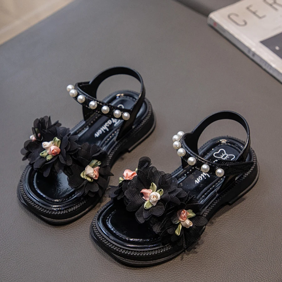 New Summer Sweet Flower Decoration Sandal For Aged 3-9 Girls Children Slippers Soft Non-slip Seabeach Flip Flops Kids Shoes