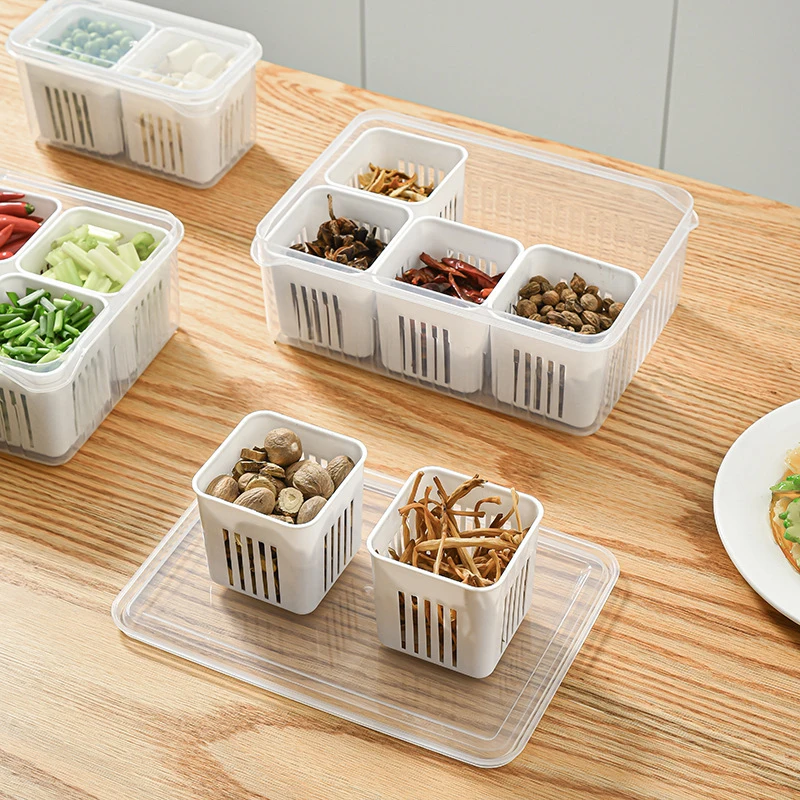 4/6 Grids Refrigerator Storage Box Meat Onion Ginger Crisper Organizer Portable Fridge Kitchen Seasoning Separator Box