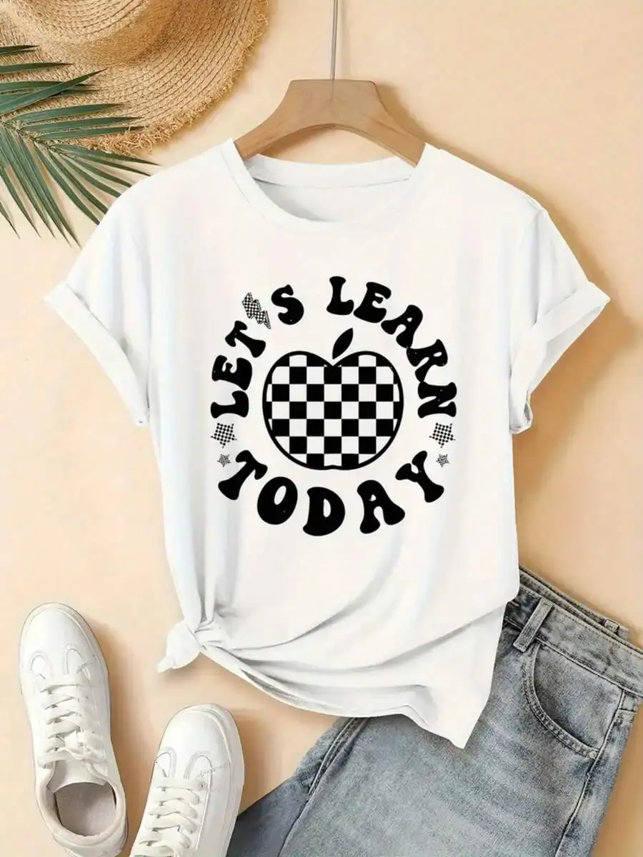 1pc Women's White Checkered Apple & 