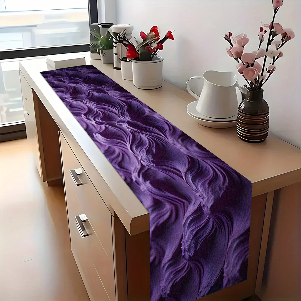 Purple Abstract Ripple Texture Table Runner - Rectangular Table Cover for Winter Holiday Home Decor, Dining & Coffee Parties