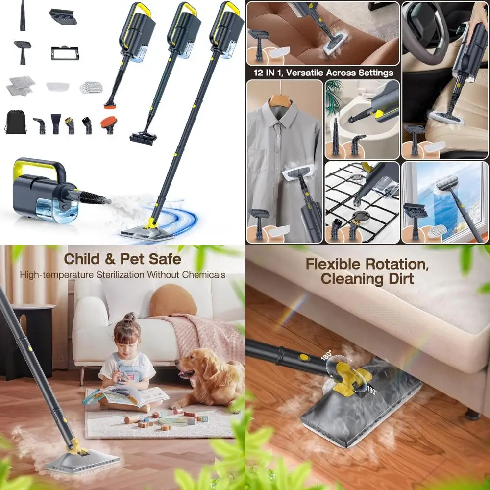 

Multi-Functional Steam Mop with Detachable Handheld Steamer, 10-Piece Accessory Set, Washable Microfiber Pads, 350ml Water Tank,