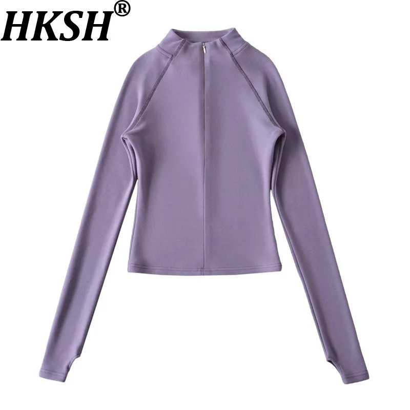 

HKSH осень-зима новый женский топ полуводолазка на молнии сплошной цвет приталенная спортивная одежда для йоги элегантная модная повседневная HK16119