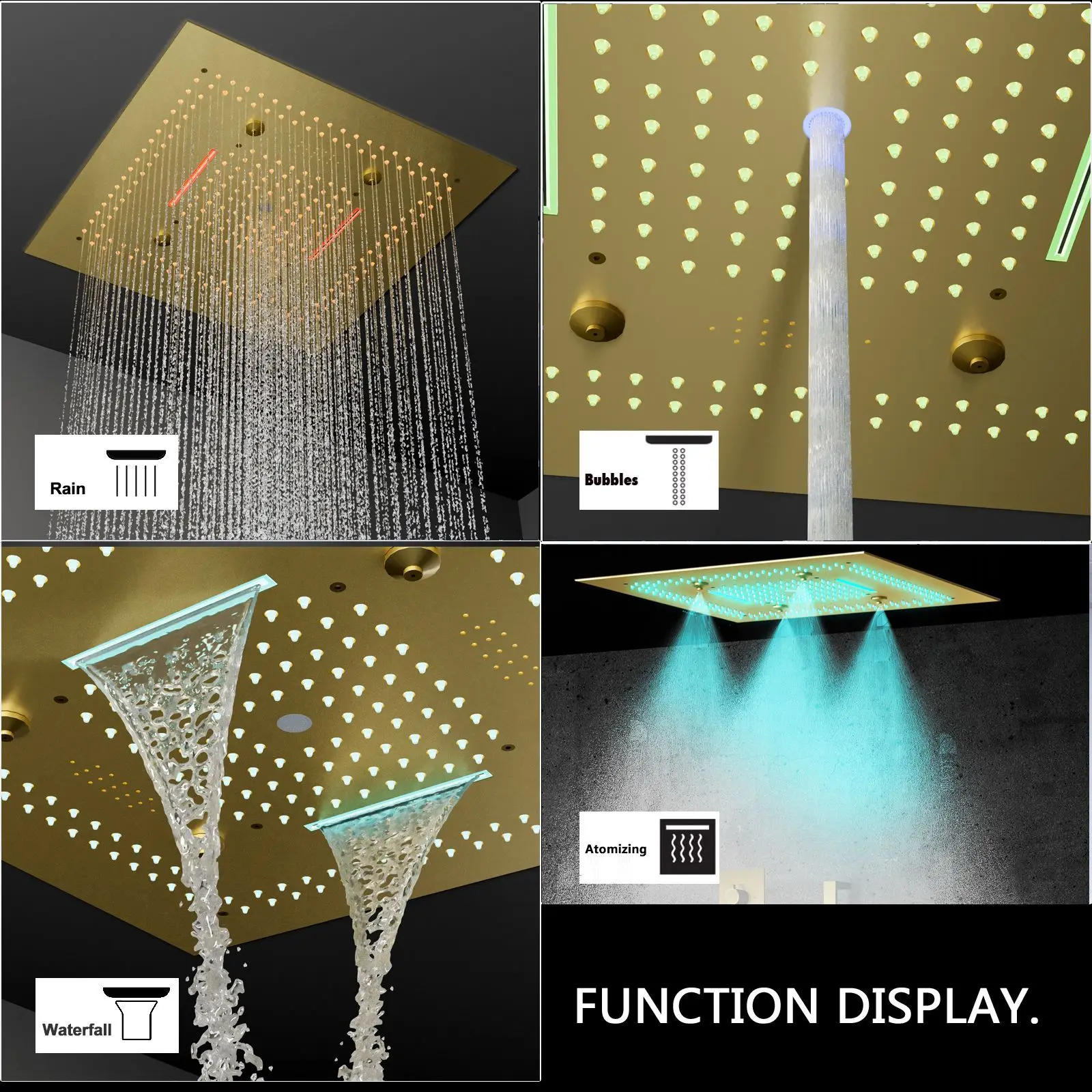 Deluxe LED music shower set embedded concealed thermostatic shower side spray shower