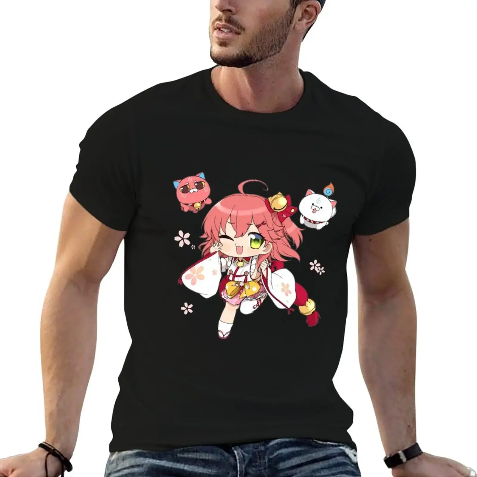 Sakura Miko Chibi T-Shirt quick drying aesthetic clothes sweat anime tshirt tshirts for men