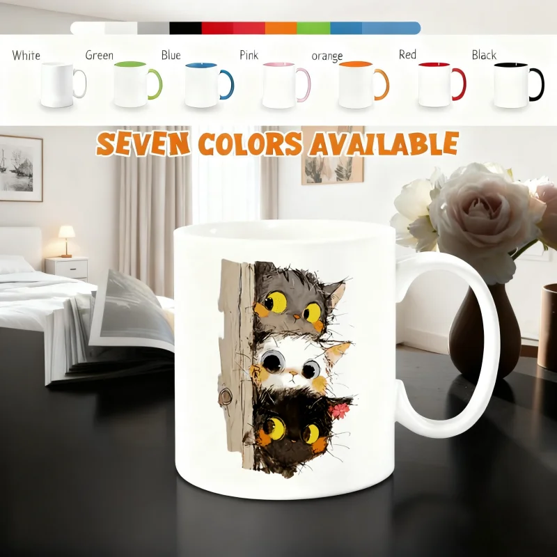 Custom Cat Mug with “Three Sneaky Cats” Design - Perfect Birthday and Holiday Gift