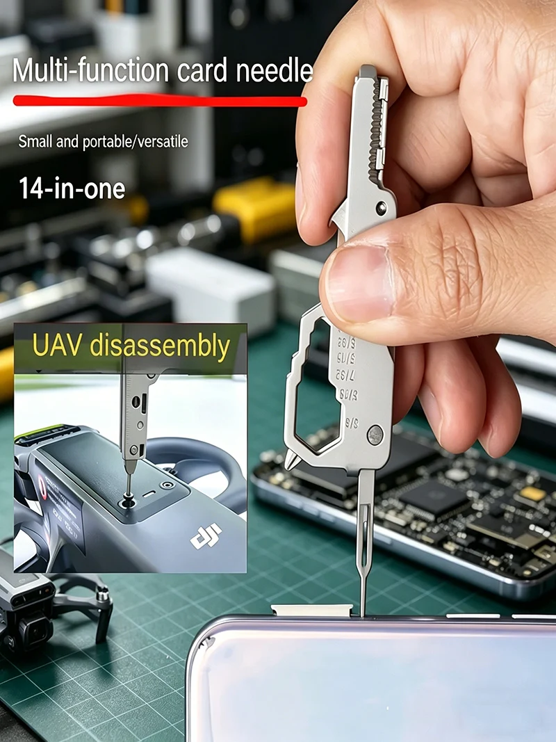 Multifunktions-Schlüsselanhänger EDC-Werkzeug - SIM-Auswerfer, Brillen- & Drohnen-Reparatur-Schraubendreher, Flaschenöffner - Kreatives Geschenk für Technik-Liebhaber – Detail 1