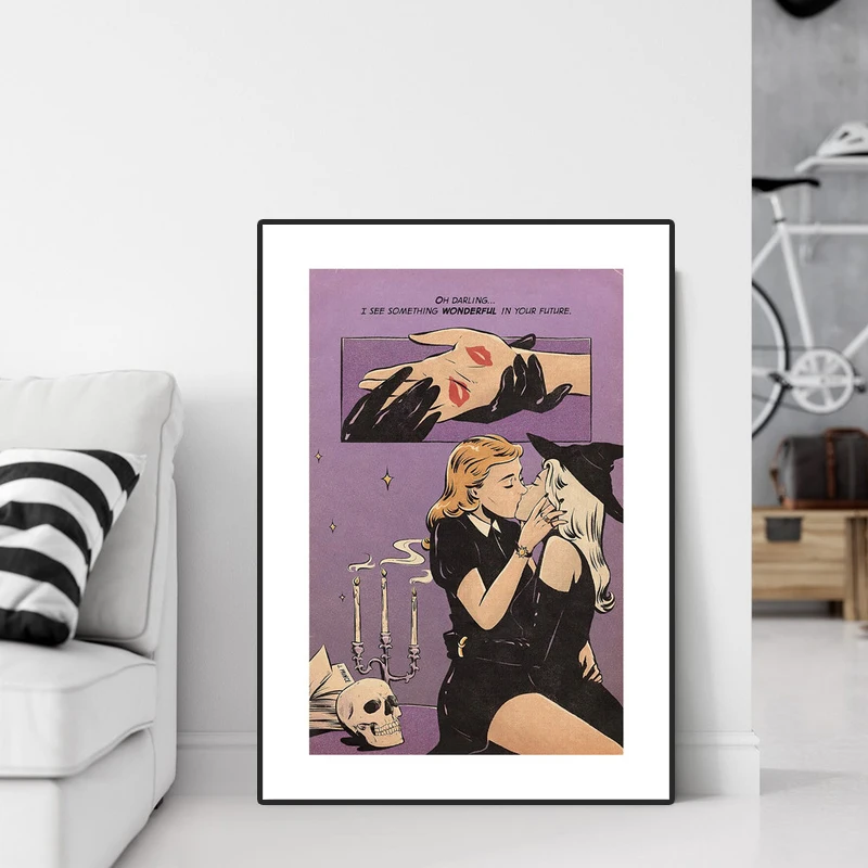 Comic Style Lesbian Kiss Wall Art Canvas Painting Nordic Posters and Prints Modern Wall Pictures for Living Room Home Decoration