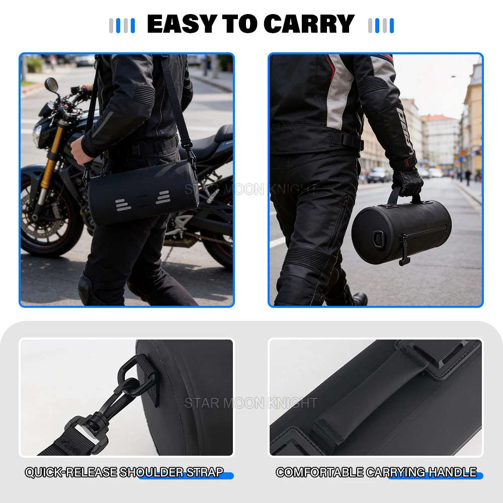 Motorcycle Front Fork Handlebar Bag Retro Waterproof Cylindrical Bag Universal 3.8L Saddlebags Bag Tail Storage Pouch ﻿