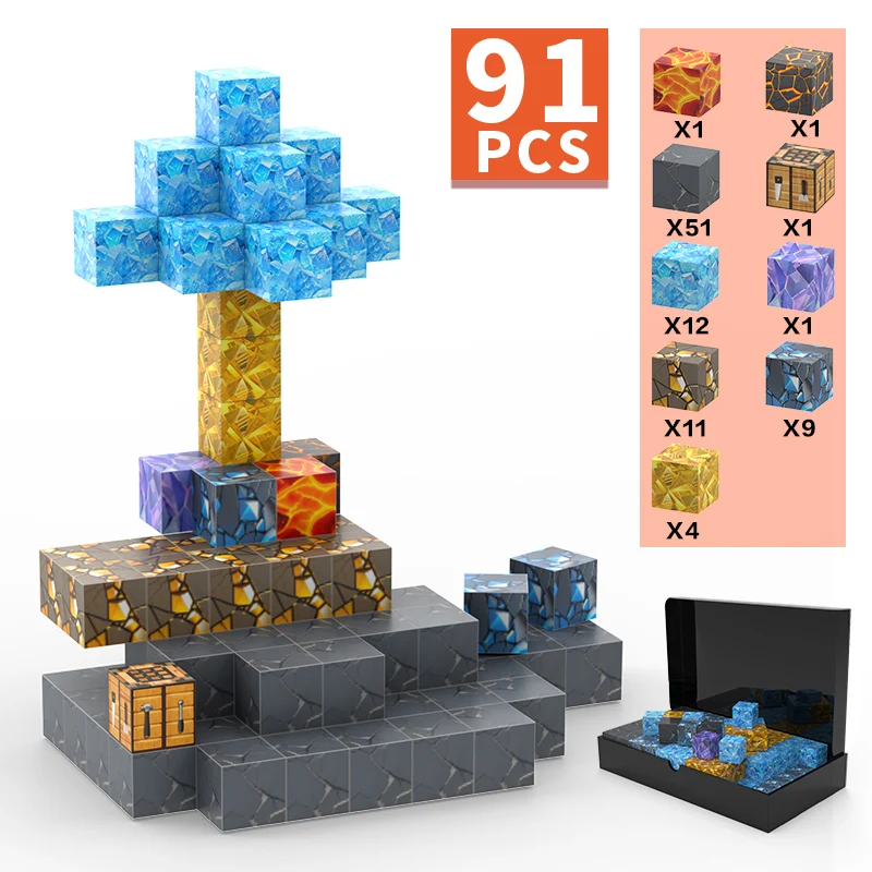 

51 ~ 219 шт. магнитные блоки-Build Mine Magnet World Set для мальчиков и девочек 3 лет, сенсорные игрушки для малышей, подарки, строительные игрушки