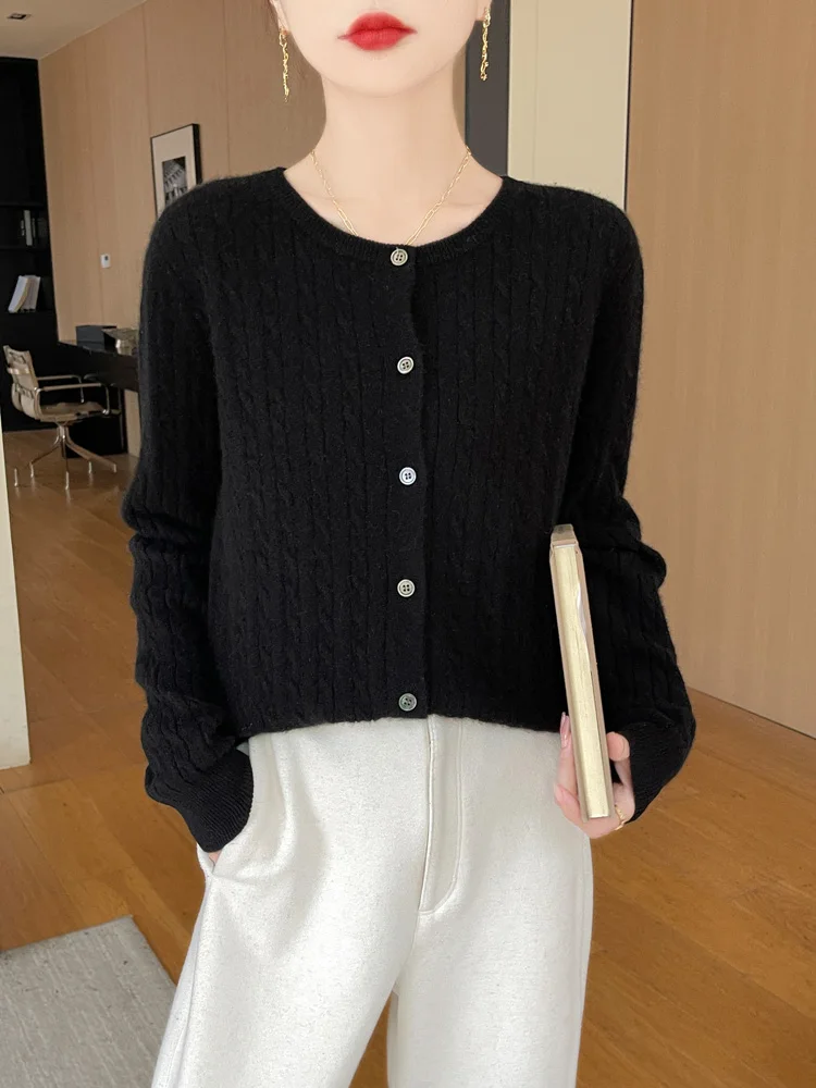 Early Autumn Boutique Knit Cardigan Round Neck Thin Casual Fashion Loose Comfortable Long Sleeve Cardigan For Women-ZD3001