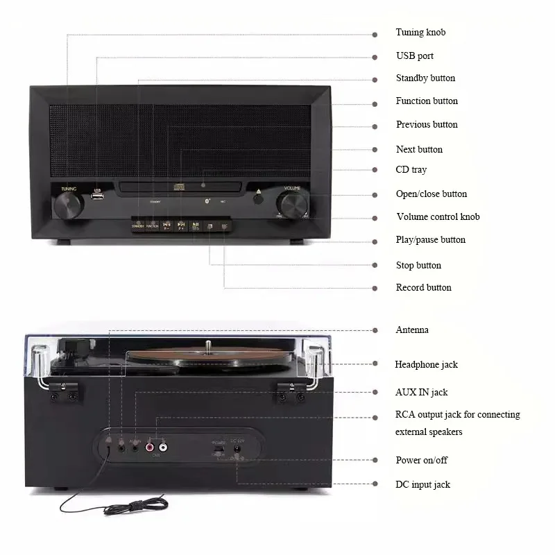 Multifunctional Retro Vinyl Record Player CD Player Built in Speaker 33 45 78RPM Turntable Phonograph FM Radio USB Playback