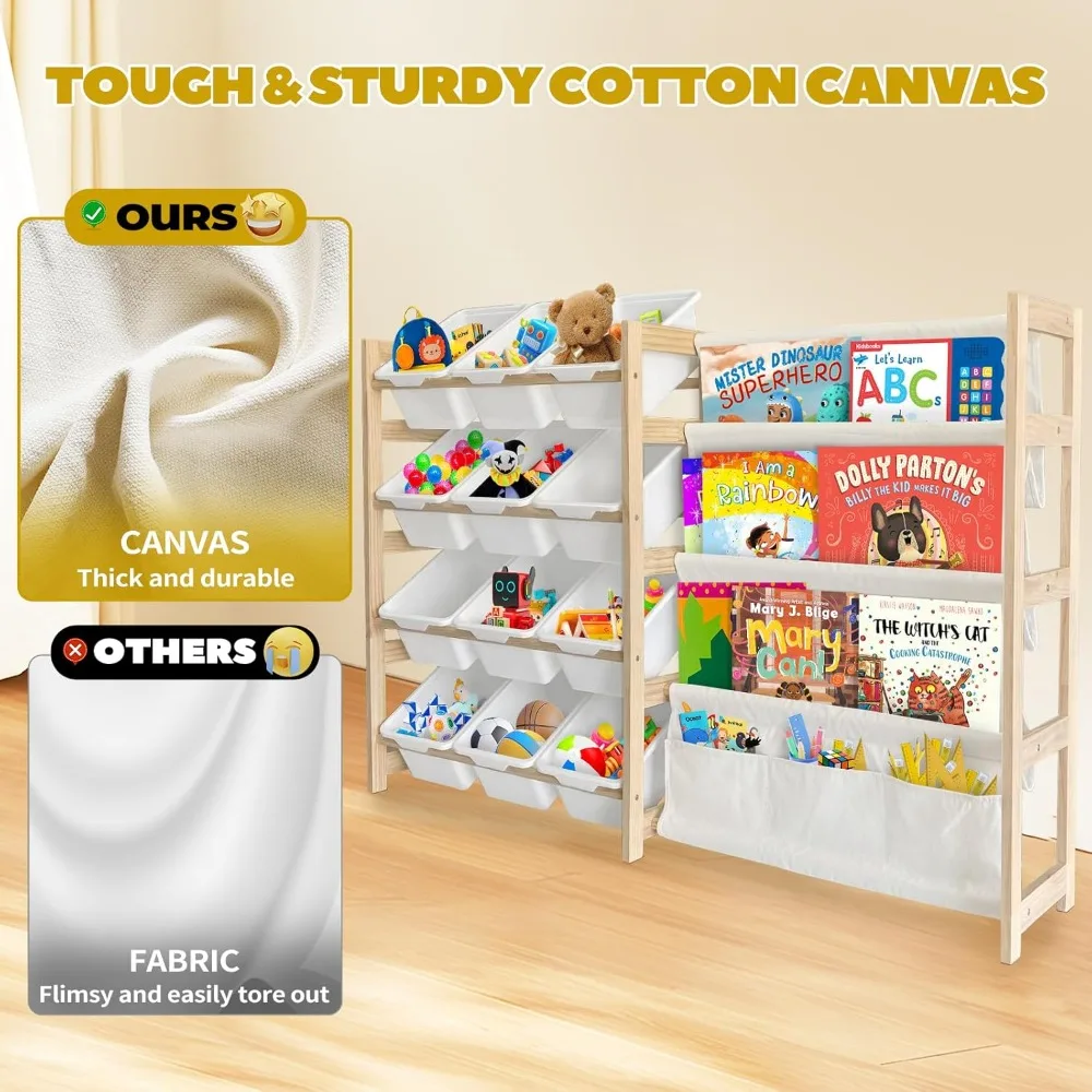 منظم تخزين الألعاب والكتب من 4 طبقات مع 12 صندوقًا لغرفة ألعاب الأطفال #5