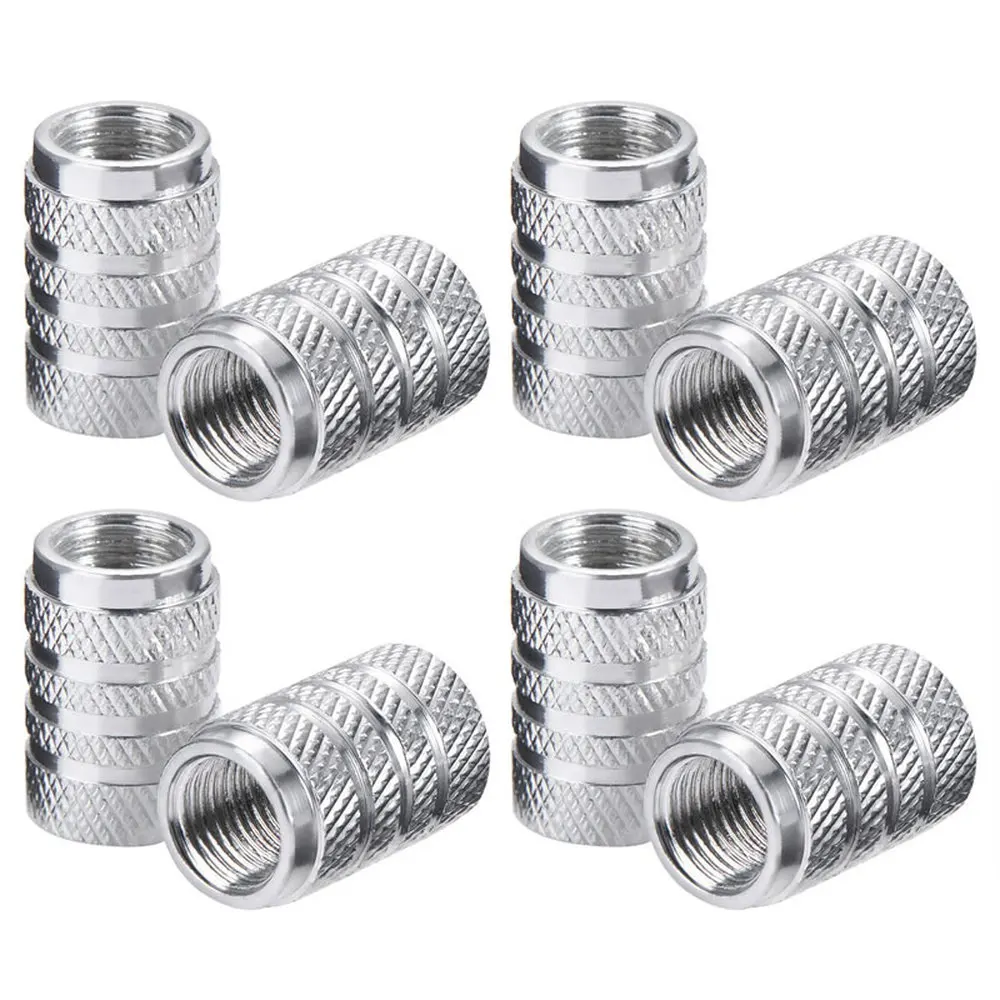 4Pcs Knurling Style Tire Valve Cap Aluminum Silver Car Tire Valve Stems Cap Tire Wheel Stem Air Valve Cap tire valve caps