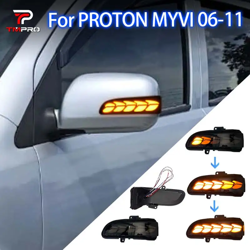 LED Side Mirror Turn Signal Amber Flowing Lights with White/Blue Dynamic LED for 2006-2011 Proton MYVI