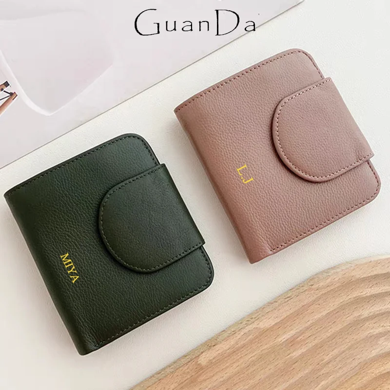 Custom Name Cowhide Wallet For Woman Delicate Portable Button Card Holder Luxury Versatile Coin Purse Fashion Casual Money Clip