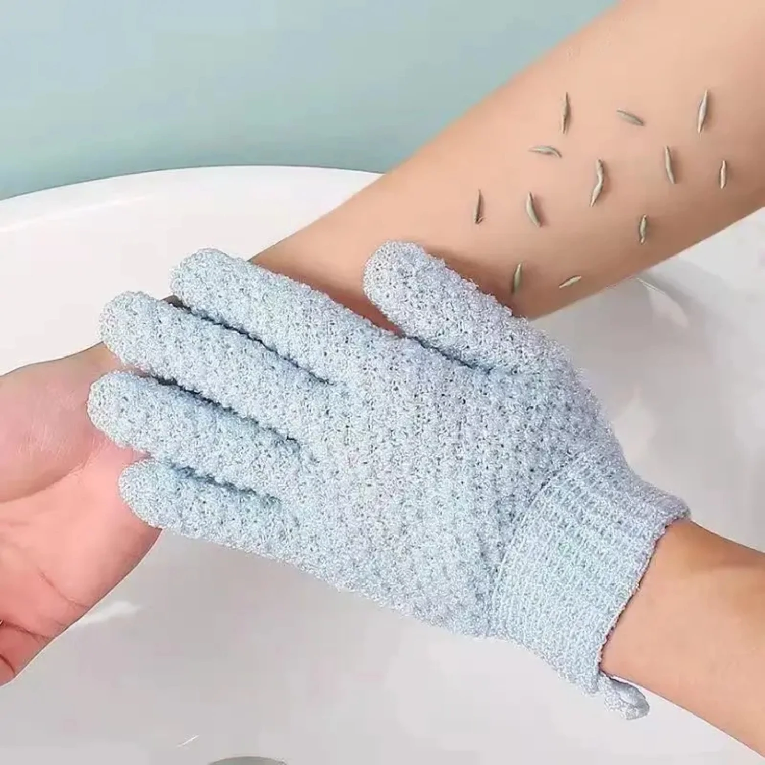 Pair of Soft and Durable Random Color Five Finger Scrub Gloves - Perfect for Gentle Cleaning and Exfoliating Skin - Set of 2 Eco