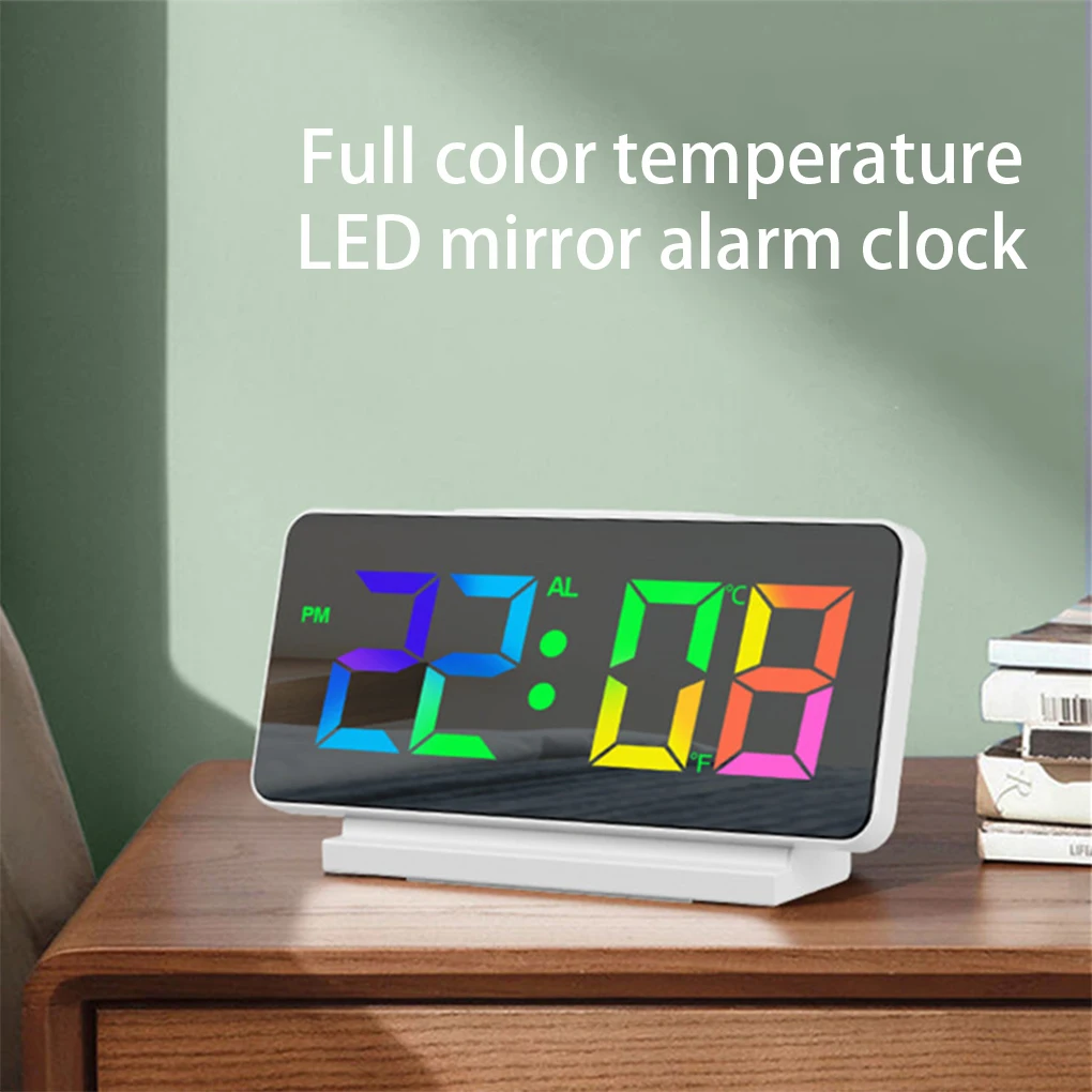 Electronic Alarm Clock LED Rechargeable Bedroom Bedside Thermometer Snooze Mirror Multifunctional Indoor Desktop Clocks
