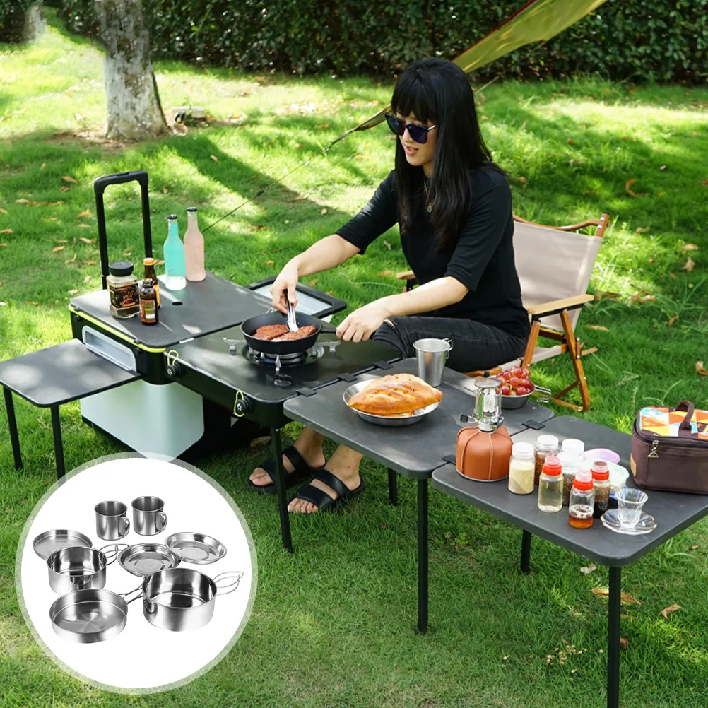 

Stainless Steel Set Portable Camping Cooking Camping Cookware Kit Pot Picnic Frying Pan Travel Outdoor Dining Supplies