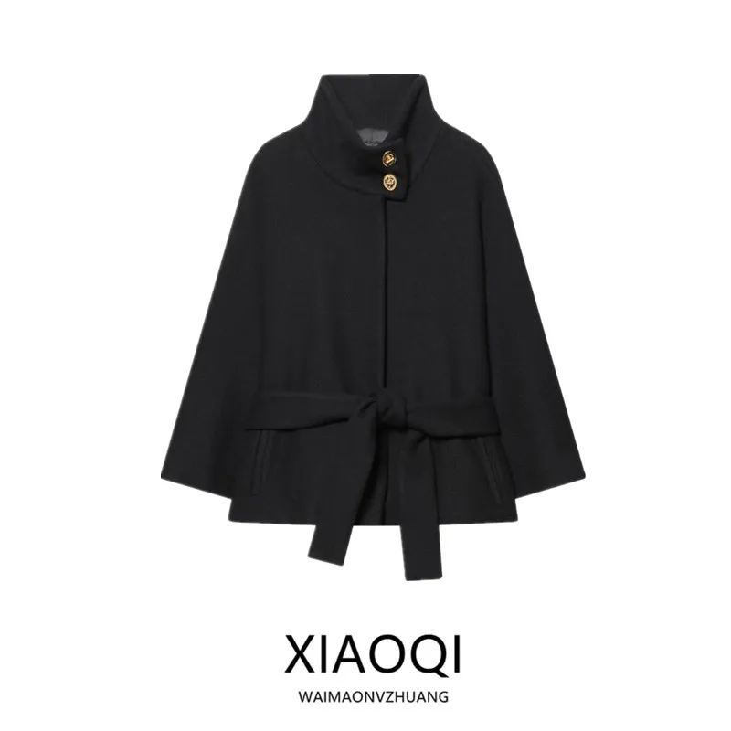 

Winter 2025 Women's High Collar ort Coat Jaet with Belt Versatile New Arrival Outerwear Ele Ladylike Sle Pure E-com...