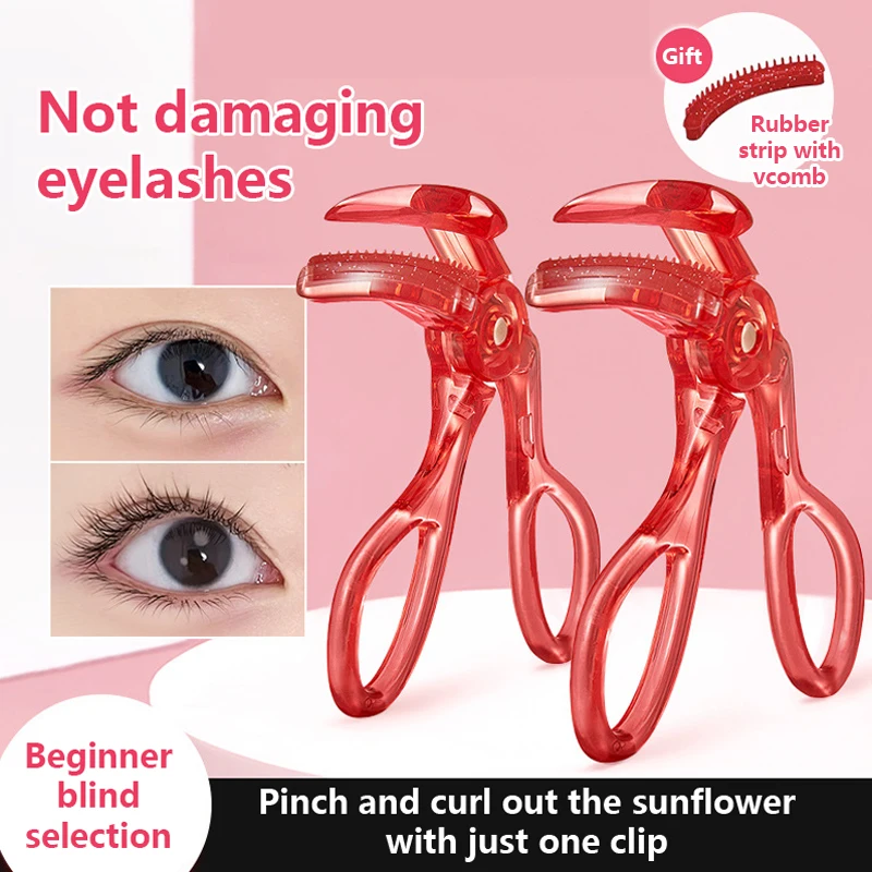 

Eyelash Curler Long Lasting Curl Natural Curling Fitted Eye Shape Flexible Rubber Strip Manual Press Lash Lift Tool With Comb