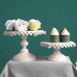 European Retro White Wooden Dessert Table Wedding Display Shelf Cake Doughnut Stand Exquisite Tea Break Tray