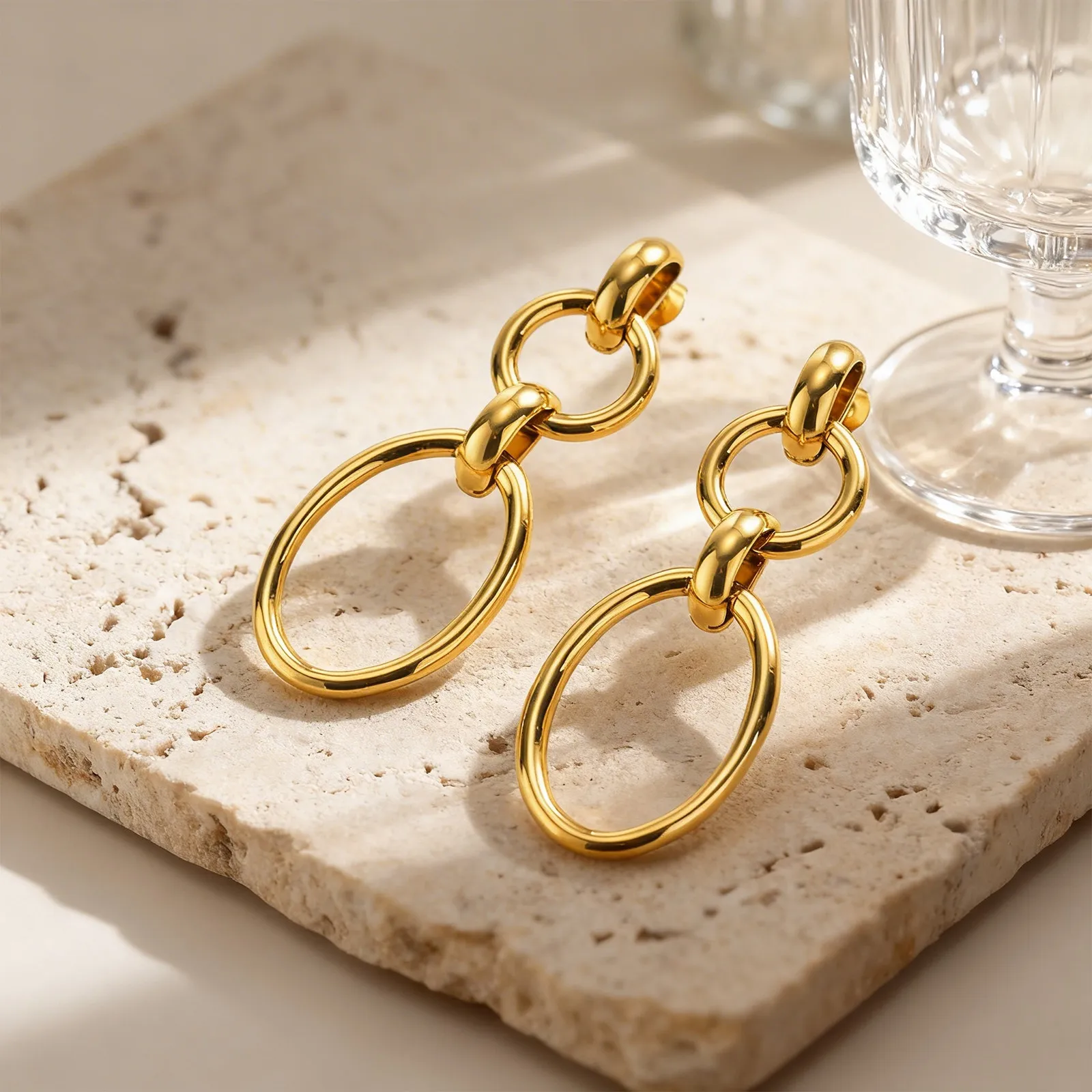 

Geometric Drop Earrings for Women Minimalist Linked Circle Dangle Textured Earrings Trendy Statement Party Jewelry