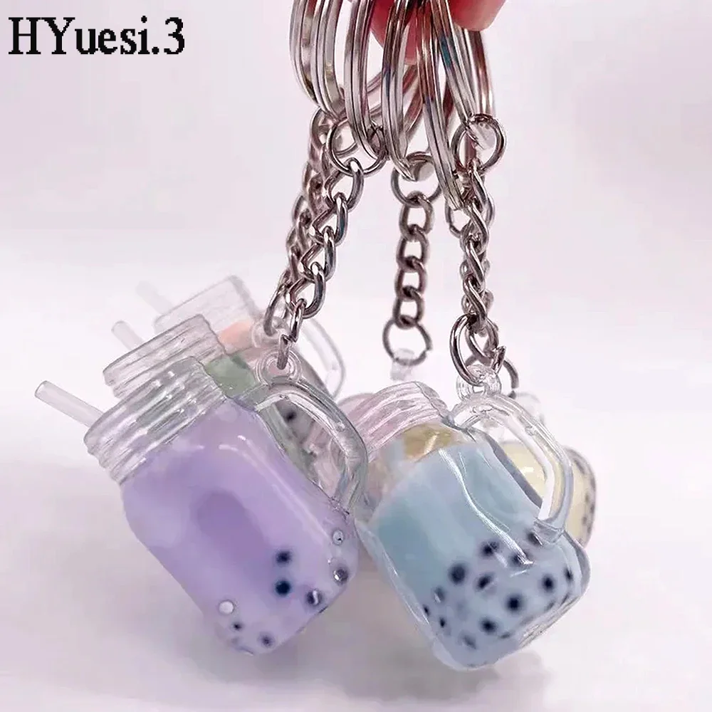 Creative Simulation Bubble Tea Keychain Kawaii Boba Milk Tea Bottle Charms With Key Holder For Women Girls Bag Decoration Gifts