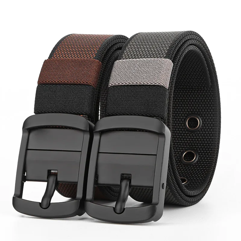Rotating buckle men's belt, alloy canvas trendy pants belt, fashionable and versatile, double-sided wearable belt