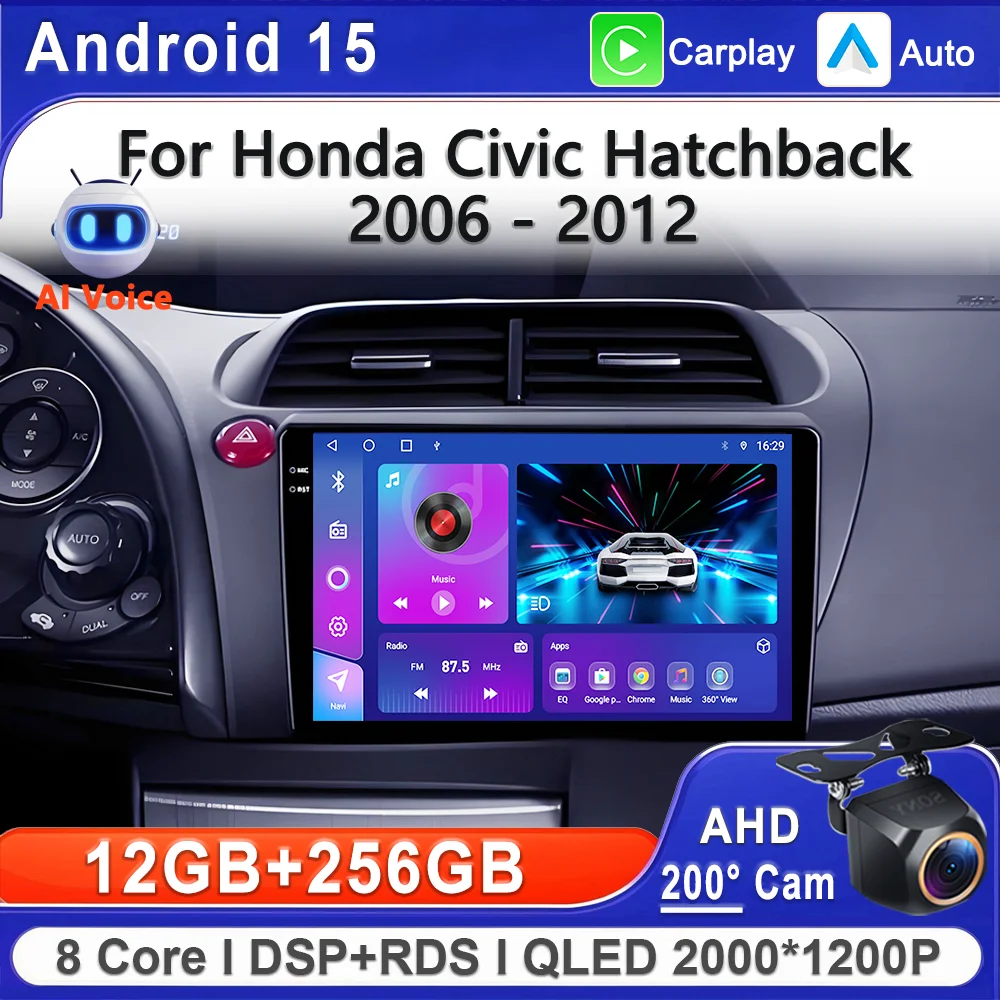 

Android 15 2K Incell Screen For Honda Civic Hatchback 2006 - 2012 LHD Stereo Head Unit GPS Navigation High-performance CPU DVD