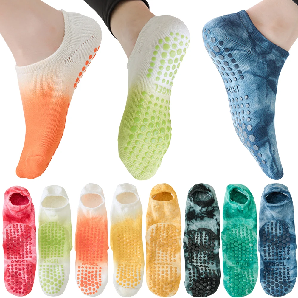Trampoline Park Sock - ถุงเท้าโยคะผ้าฝ้ายคุณภาพสูงสำหรับผู้หญิง สีสันสดใส ป้องกันการลื่น สำหรับพิลาทิส บาร์เร แทรมโพลีน