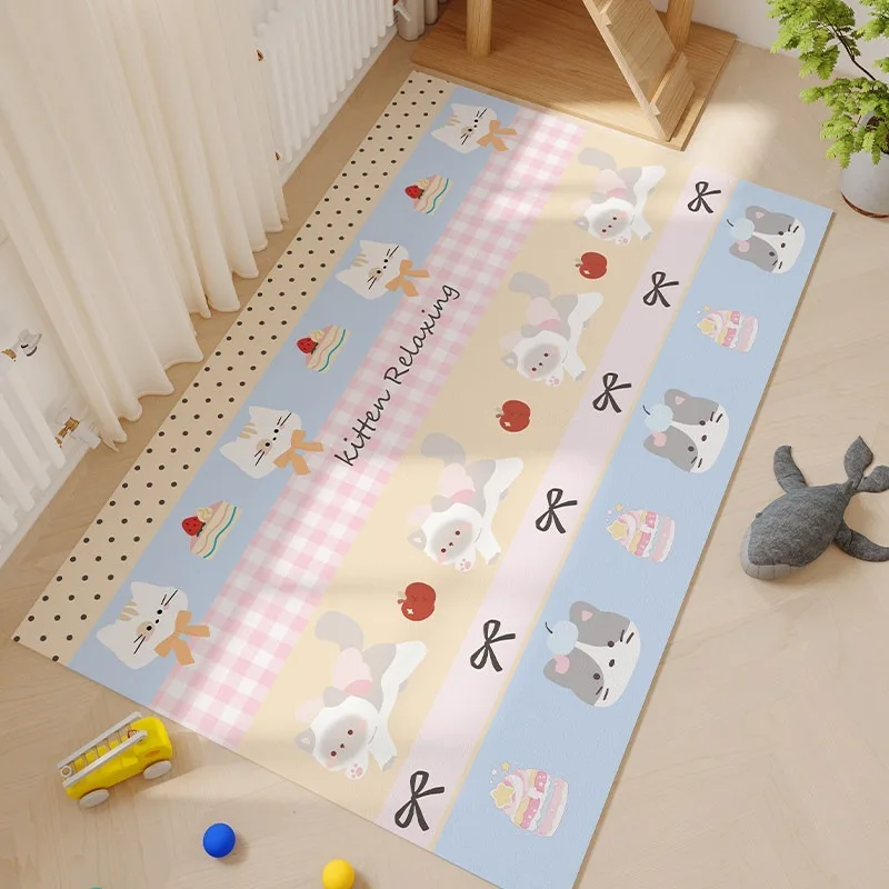 Apple Kitten Polka Dot Style PVC Leather Rug Waterproof Oil-proof Stain-resistant Kitchen Carpet Large Area Non-slip Floor Mats