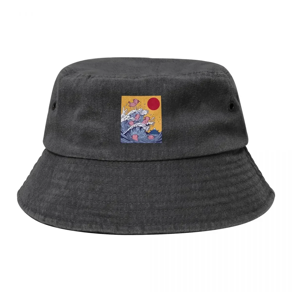 The great wave of Axolotls Bucket Hat Fashion Beach Custom Cap Ball Cap Women's Beach Outlet Men's