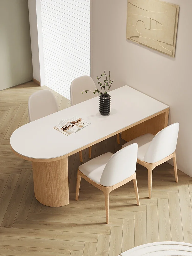 Elliptical Solid Wood Rock Board Dining Table, Modern Living Room, Home Dining Table